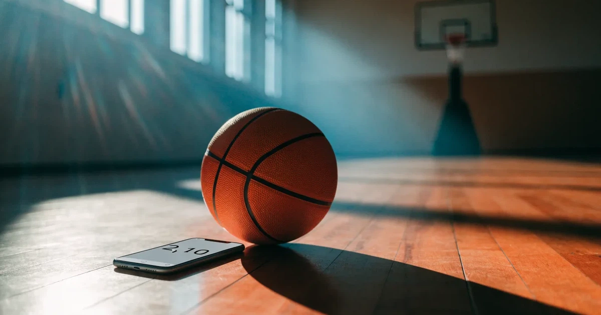 Uma bola de futebol no ponto central de um relvado, à luz da manhã