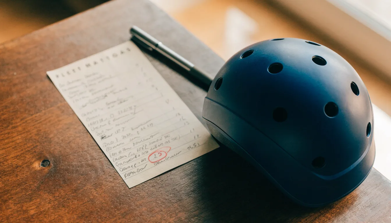 Uma bola de futebol pousada sobre um talão de apostas em branco numa mesa de madeira, à luz do dia