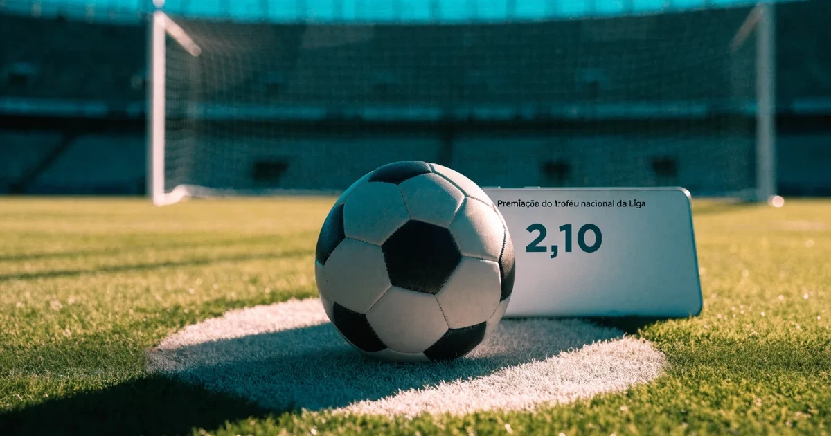 Uma bola de futebol no ponto central de um relvado, à luz da manhã